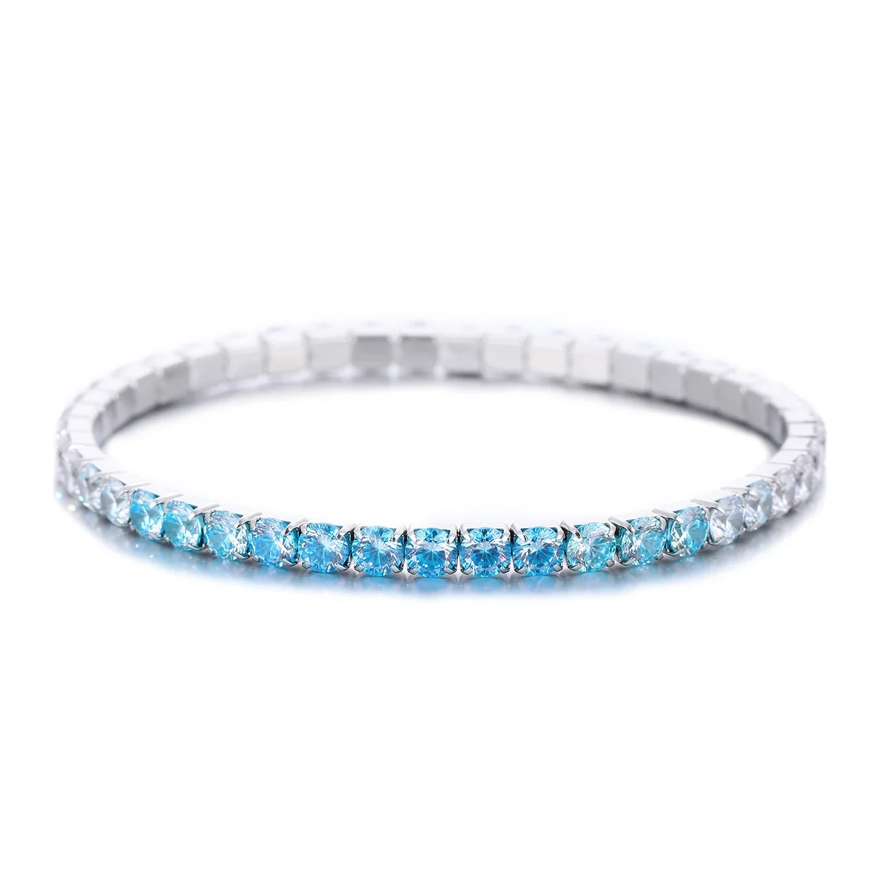 Vivid Stainless Steel Round CZ Prong-Set Tennis Bracelet - Blue Gradient