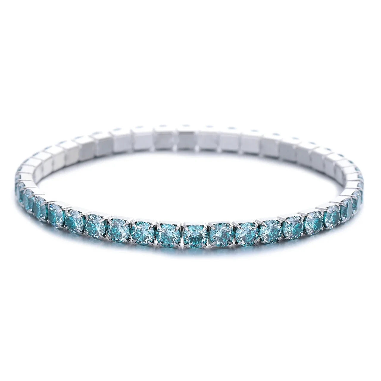 Vivid Stainless Steel Round CZ Prong-Set Tennis Bracelet - Mint Green