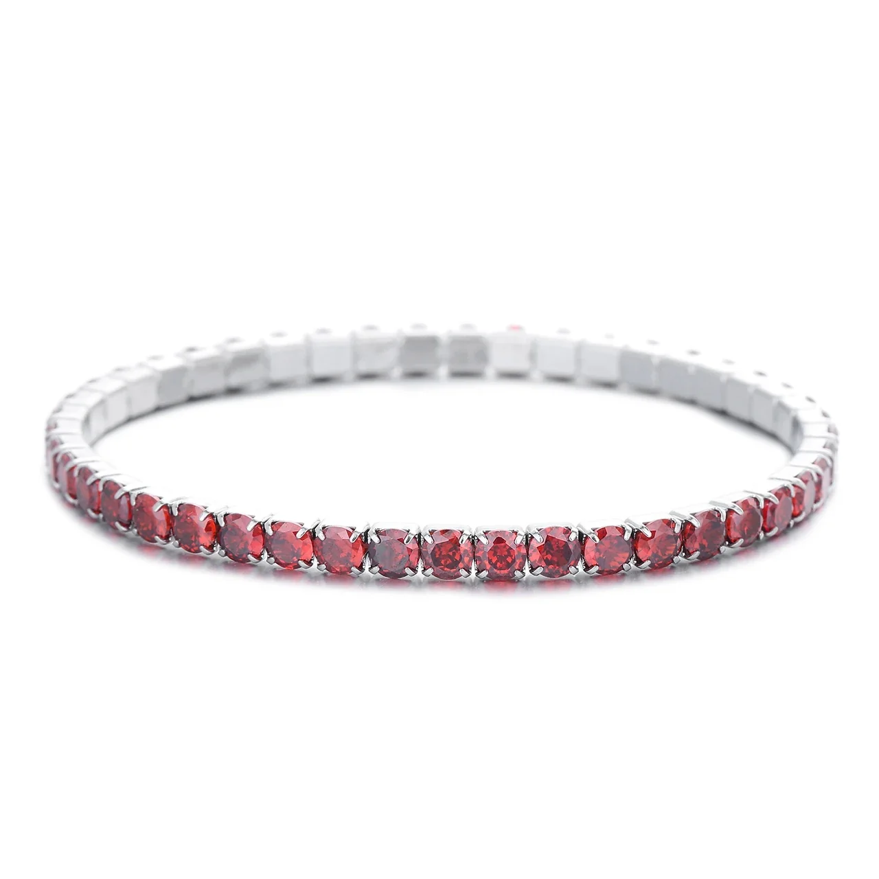 Vivid Stainless Steel Round CZ Prong-Set Tennis Bracelet - Deep Garnet Red