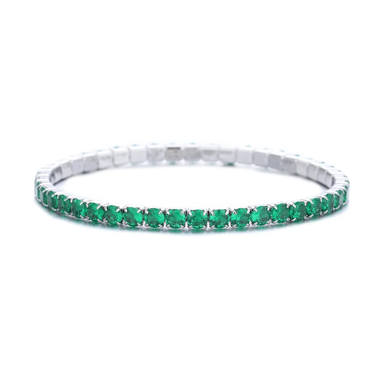 Vivid Stainless Steel Round CZ Prong-Set Tennis Bracelet - Deep Green
