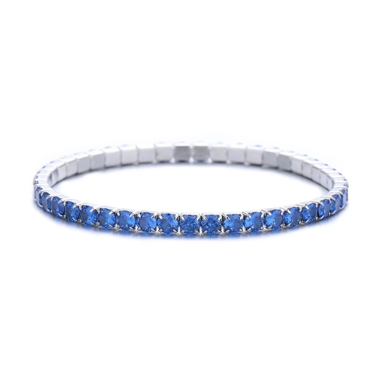 Vivid Stainless Steel Round CZ Prong-Set Tennis Bracelet - Royal Blue