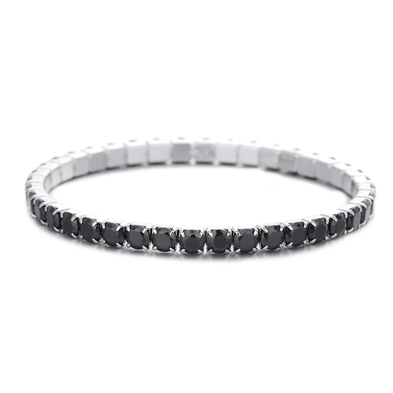Vivid Stainless Steel Round CZ Prong-Set Tennis Bracelet - Black