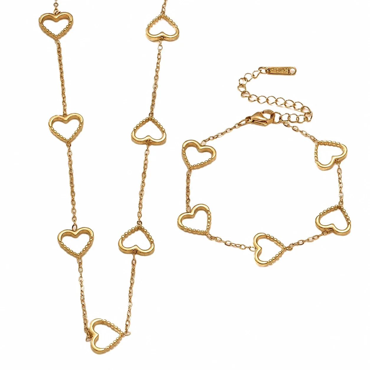 Jewelry Set Heart Stations 18K Gold PVD 316 Stainless Steel