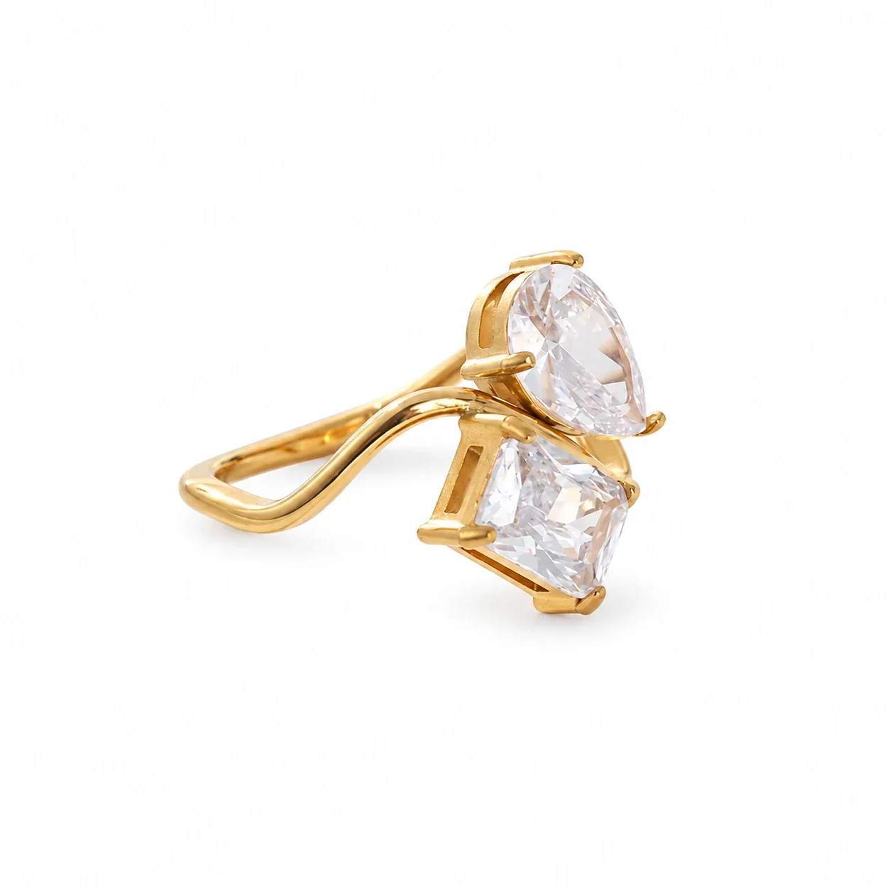 Chain Necklace with Pear and Square Crystals, Gold-Plated Steel