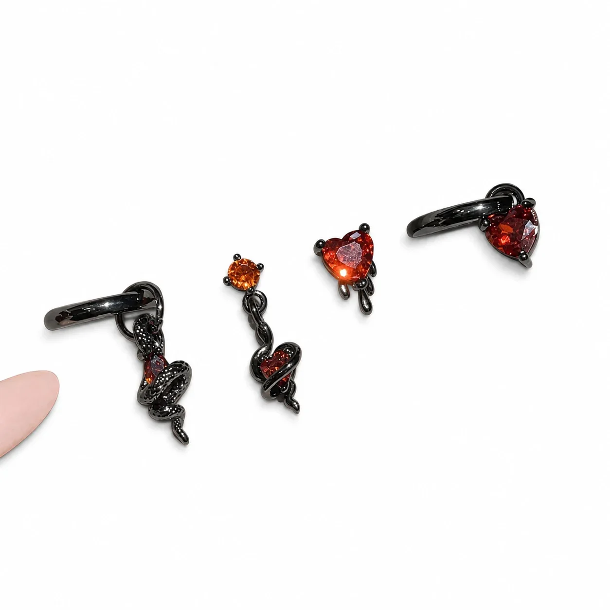 Dark 316 Stainless Steel Red Heart Snake Earrings
