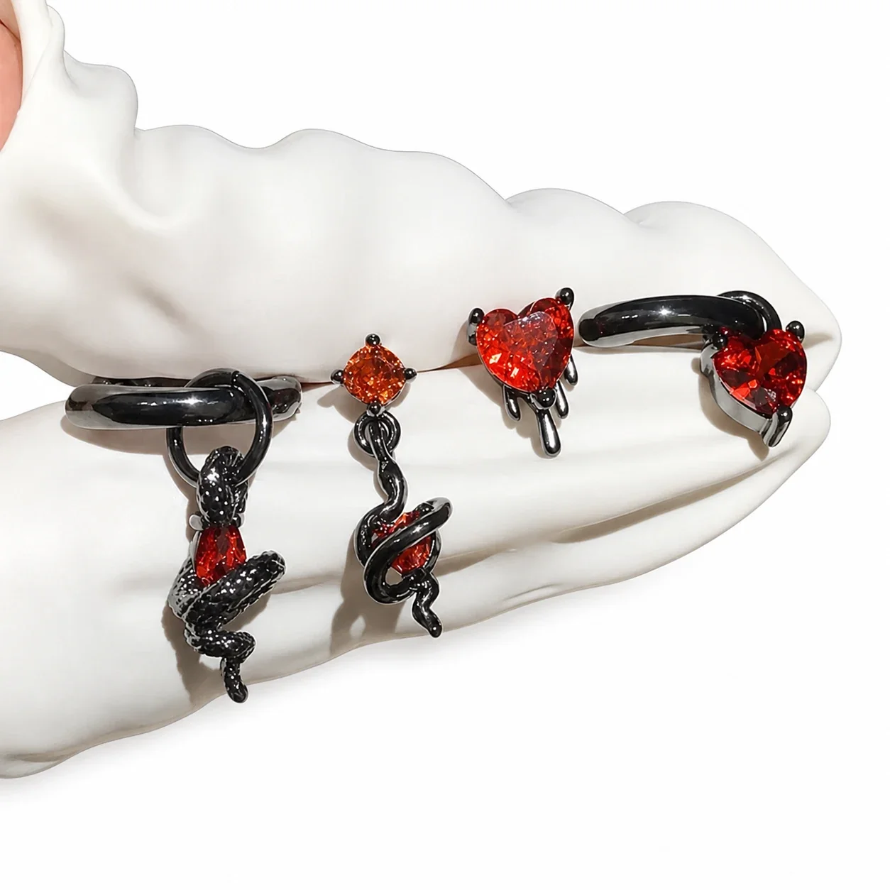 Dark 316 Stainless Steel Red Heart Snake Earrings