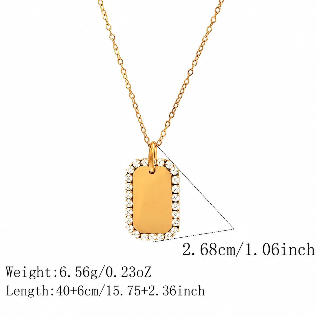 Hangerketting Crystal Halo Tag roestvrij staal goud PVD productfoto