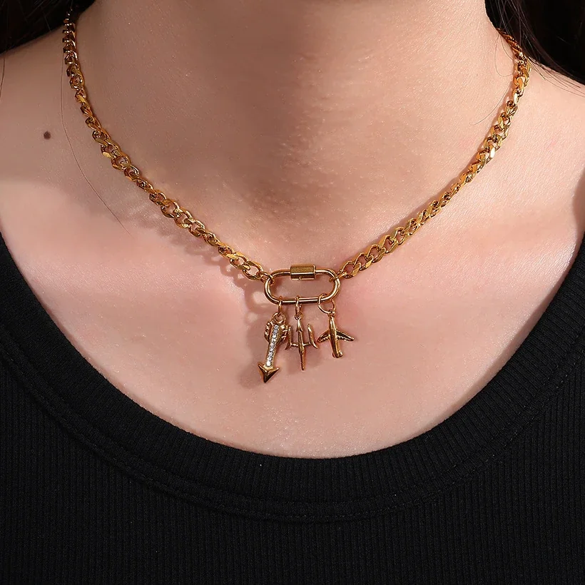 Pendant Charms with Heart, Key & Airplane Gold-Plated
