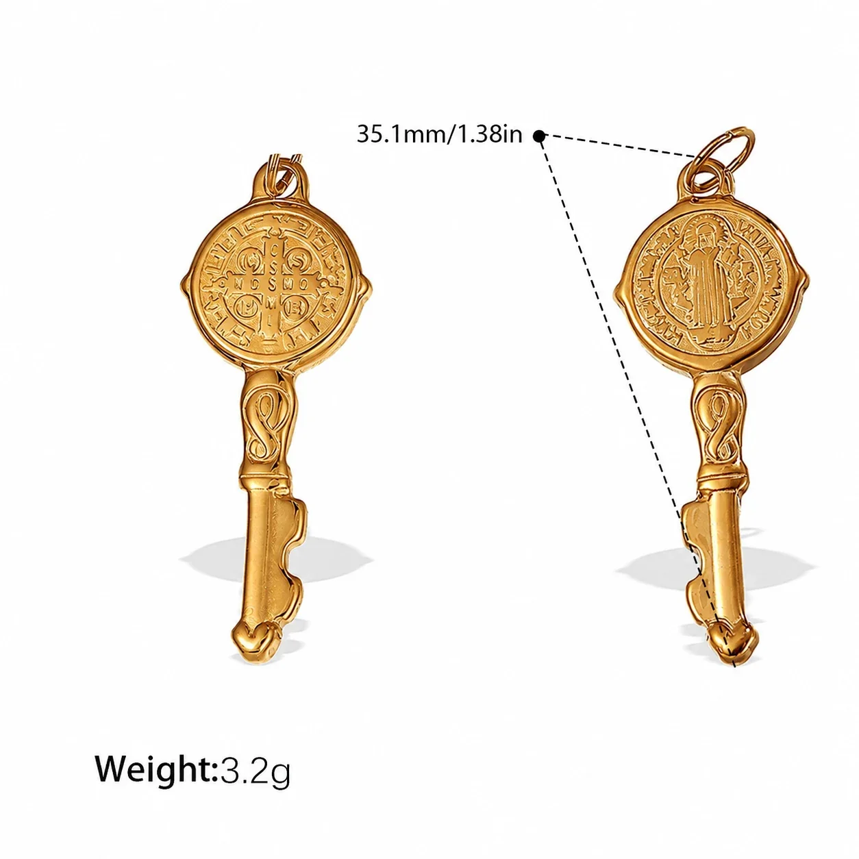 Pendant Charms with Heart, Key & Airplane Gold-Plated - Gold Round Key