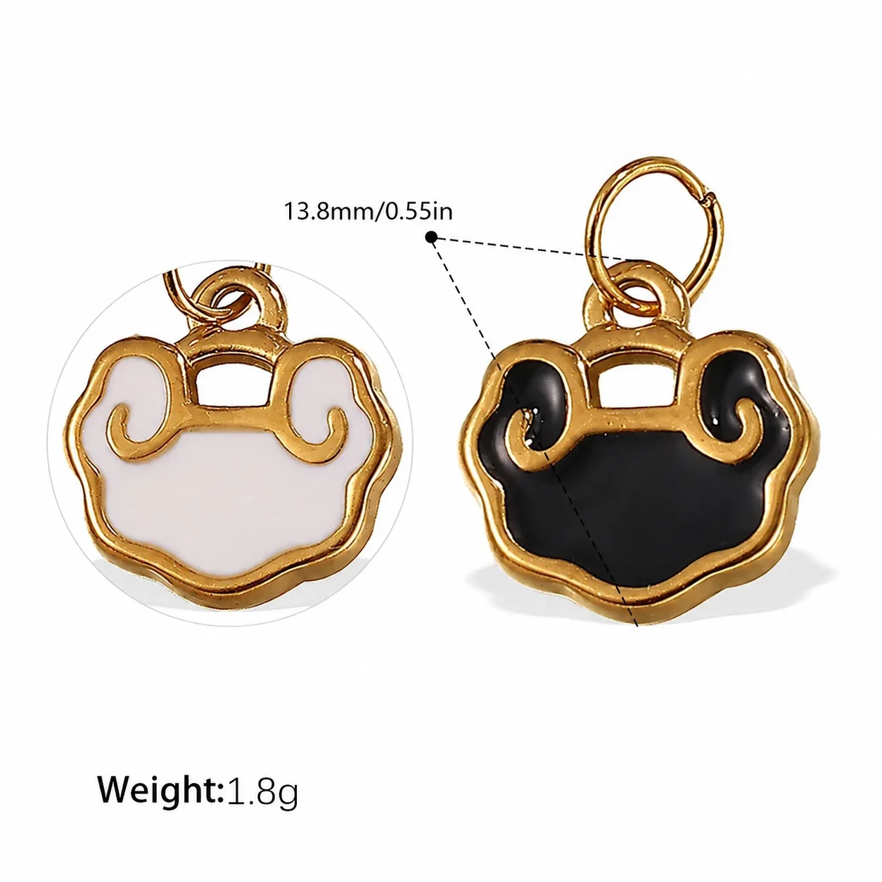 Pendant Charms with Heart, Key & Airplane Gold-Plated - Gold Black and White Enamel