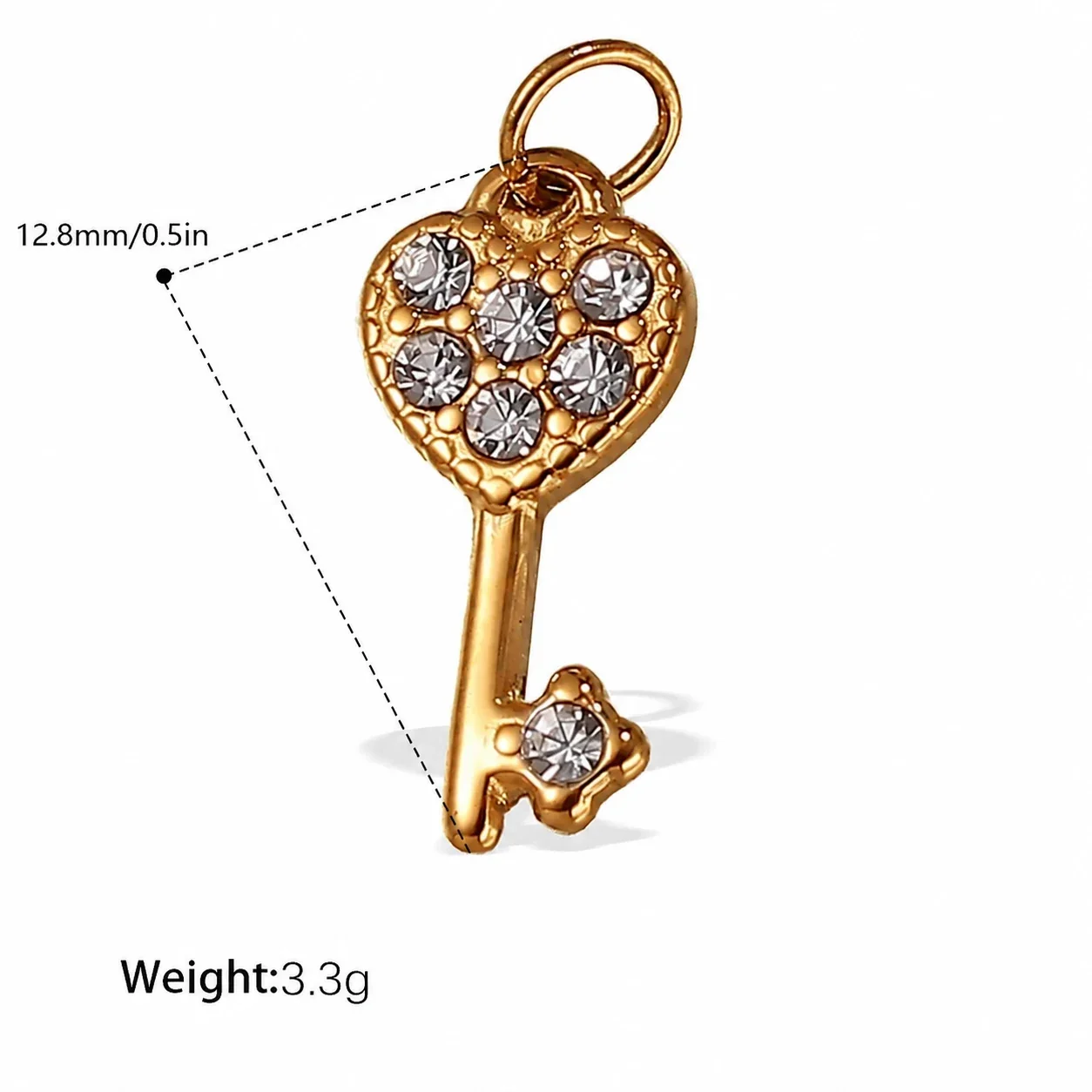 Pendant Charms with Heart, Key & Airplane Gold-Plated - Gold Crystal Key
