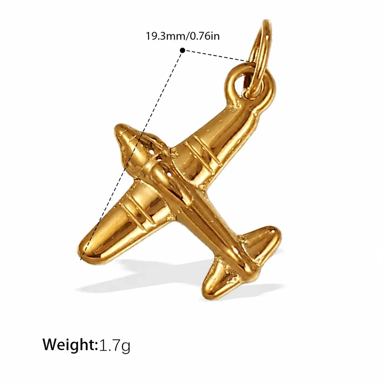 Pendant Charms with Heart, Key & Airplane Gold-Plated - Gold Airplane