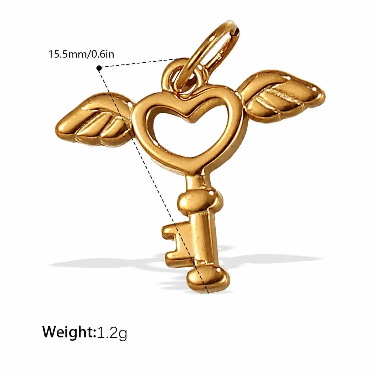 Pendant Charms with Heart, Key & Airplane Gold-Plated - Gold Heart Key