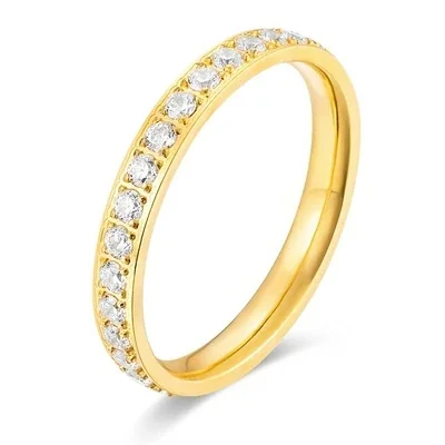 Polished Stainless Steel Pavé Crystal Slim Band Ring