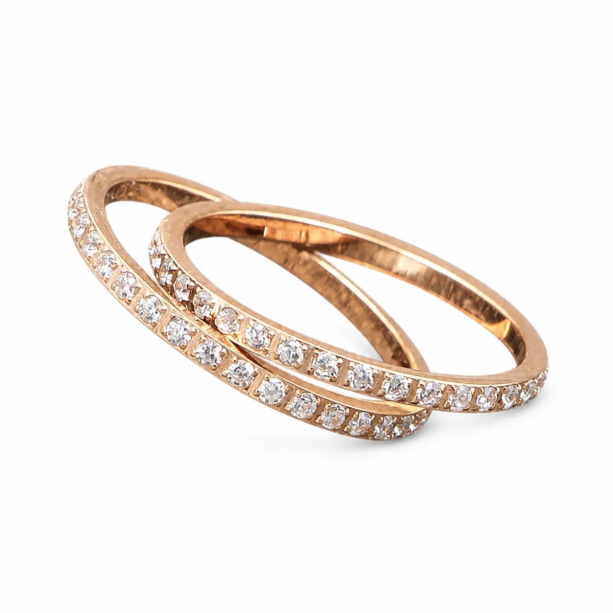 Polished Stainless Steel Pavé Crystal Slim Band Ring