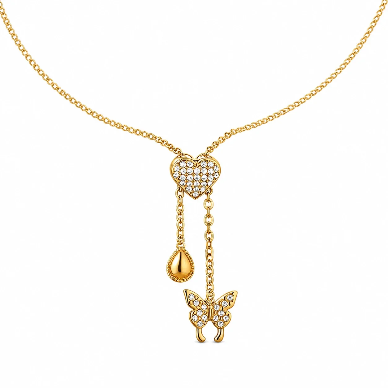 Playful 316 Stainless Steel Pavé Charm Necklace
