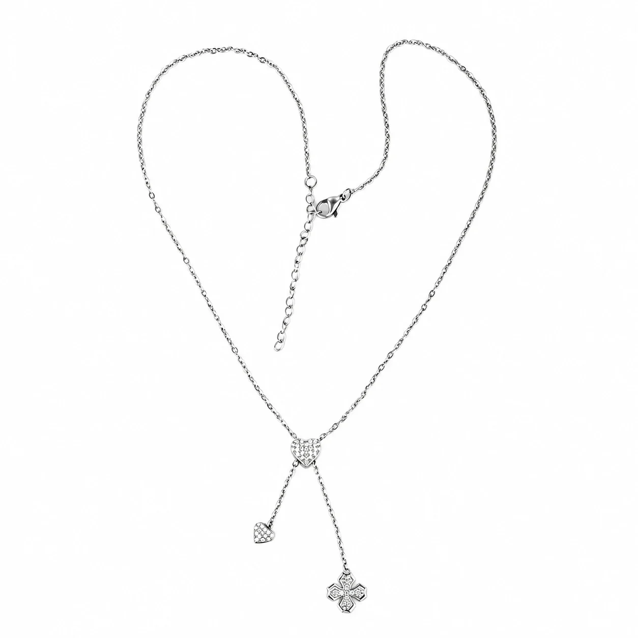 Playful 316 Stainless Steel Pavé Charm Necklace
