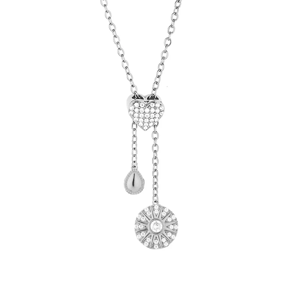 Playful 316 Stainless Steel Pavé Charm Necklace - Silver Sun