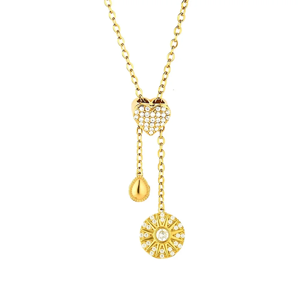 Playful 316 Stainless Steel Pavé Charm Necklace - Silver Lucky Heart
