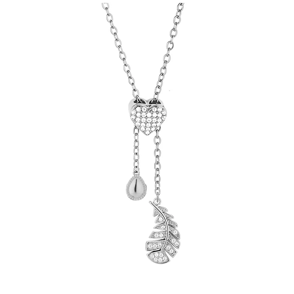 Playful 316 Stainless Steel Pavé Charm Necklace - Silver Wheat