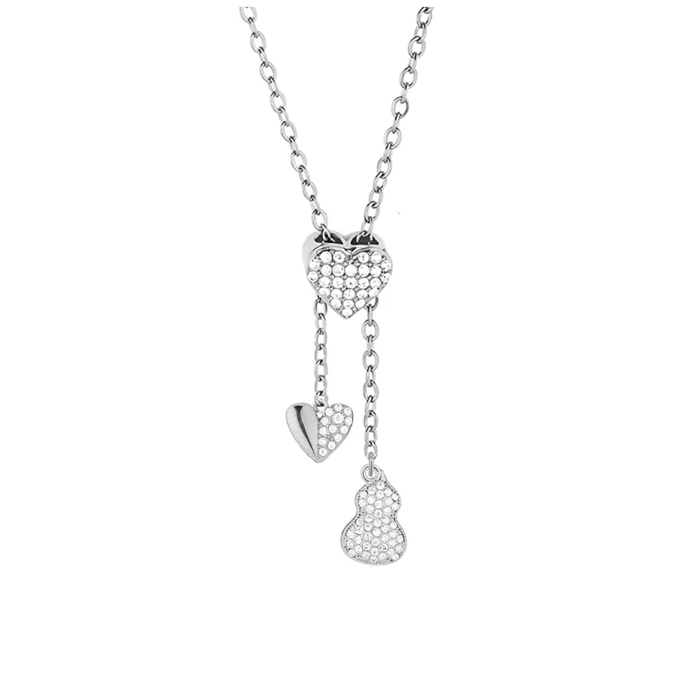 Playful 316 Stainless Steel Pavé Charm Necklace - Gold Gourd