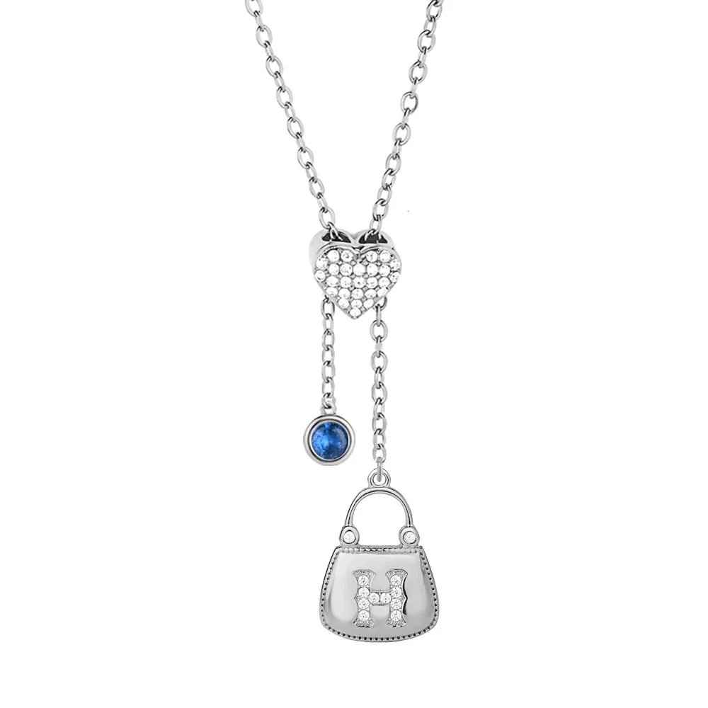 Playful 316 Stainless Steel Pavé Charm Necklace - Silver Bag B
