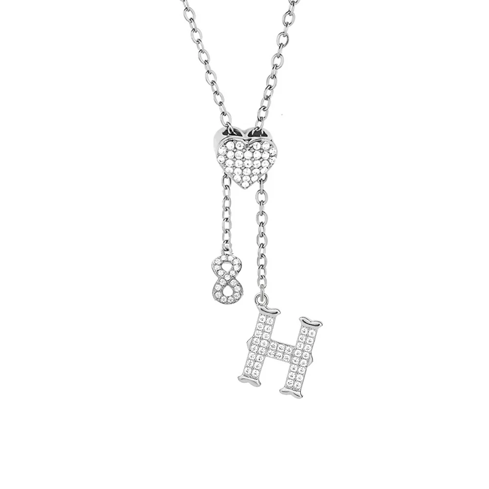 Playful 316 Stainless Steel Pavé Charm Necklace - Gold Letter H