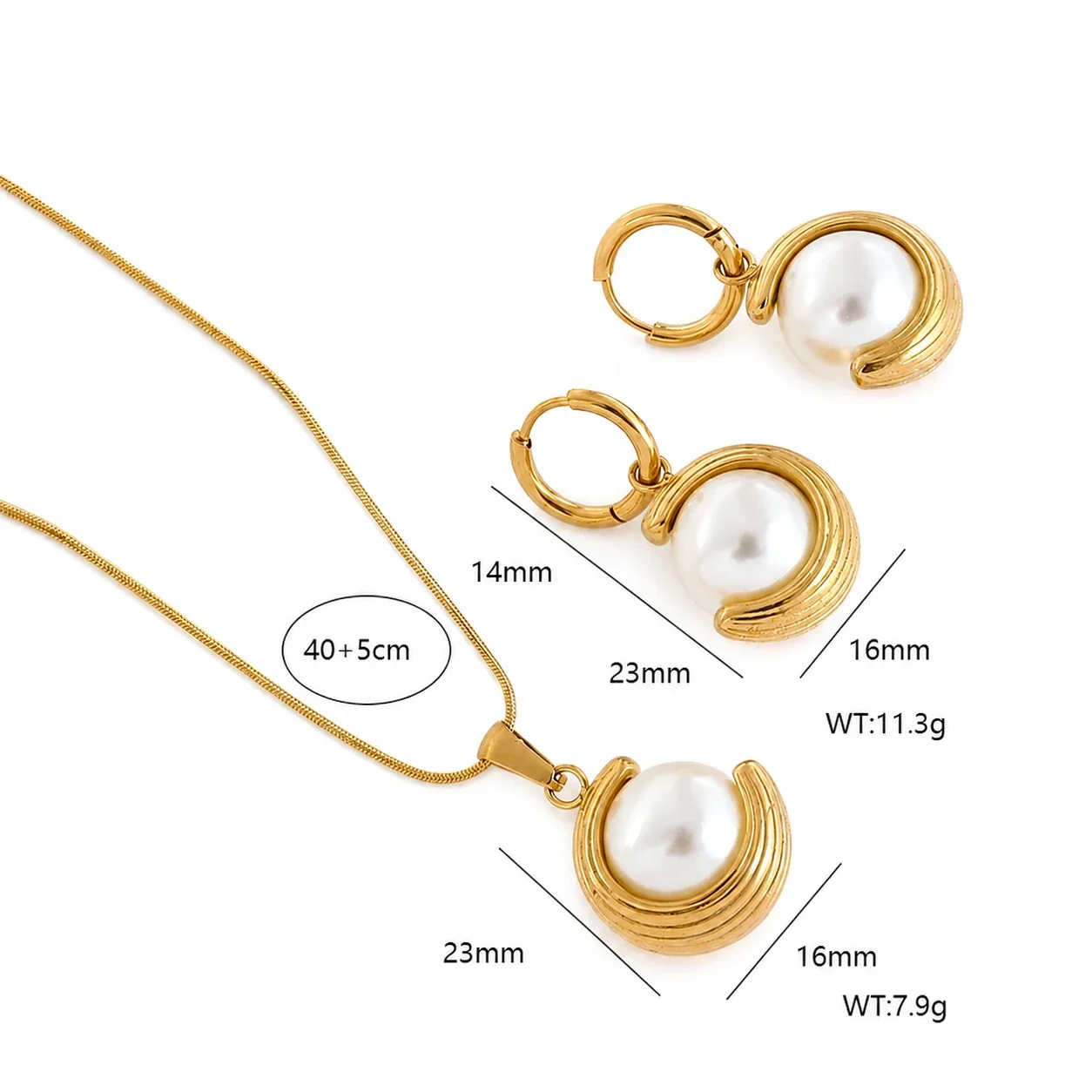 Sculptural Gold-Plated Pearl Crescent Pendant Necklace