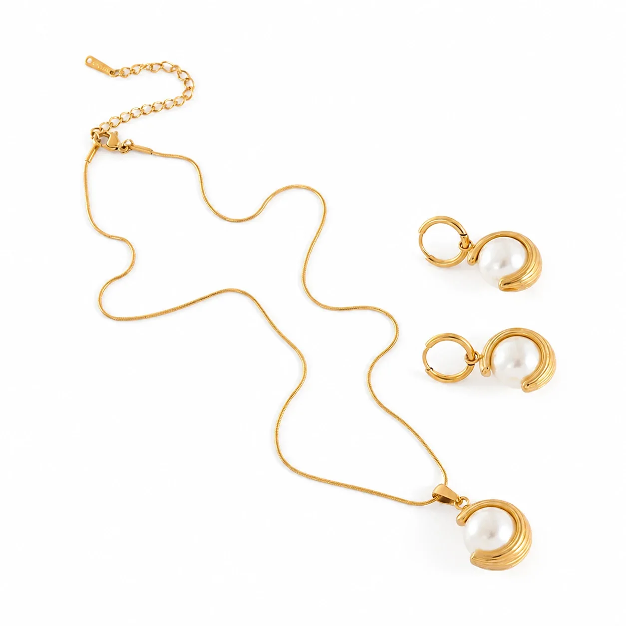 Sculptural Gold-Plated Pearl Crescent Pendant Necklace
