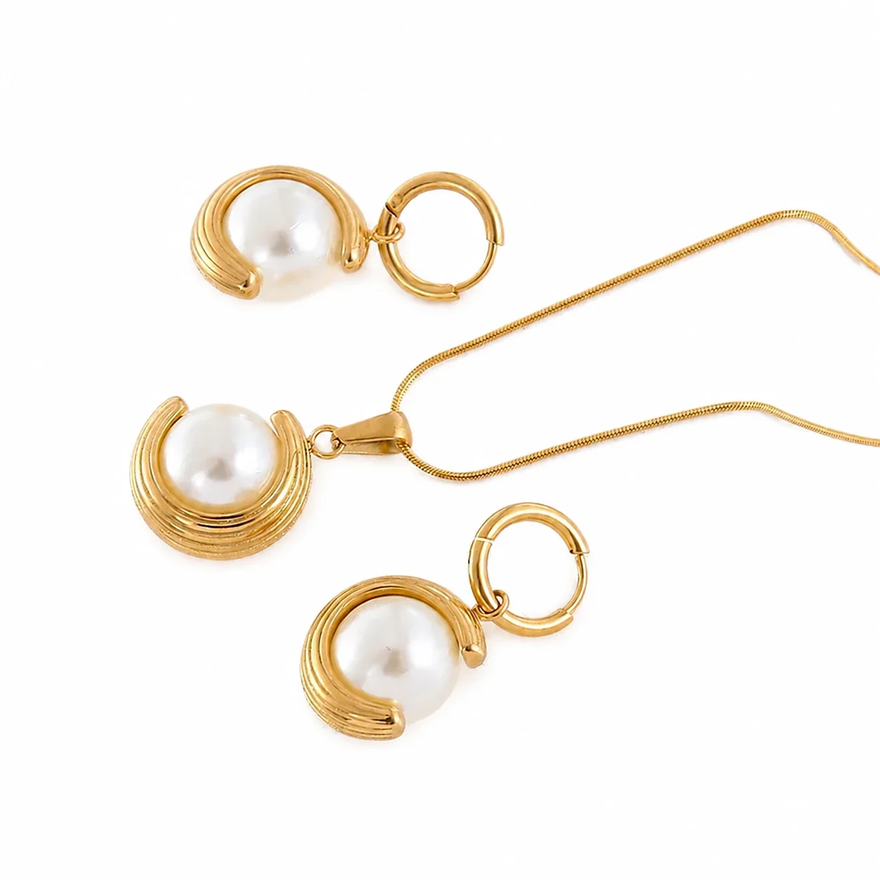 Sculptural Gold-Plated Pearl Crescent Pendant Necklace