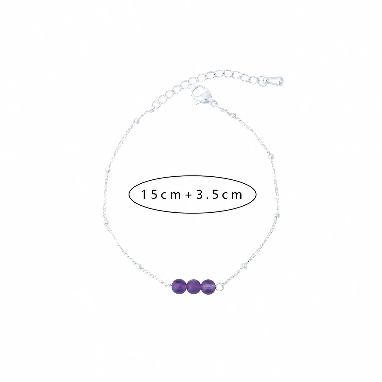 Delicate Silver-Plated Stainless Steel Bead Cable Bracelet - Silver Amethyst