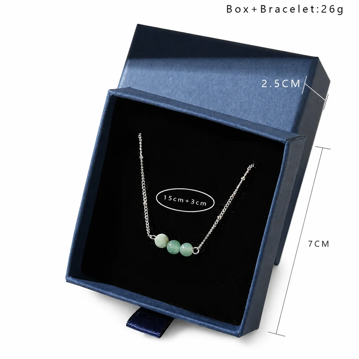 Delicate Silver-Plated Stainless Steel Bead Cable Bracelet - Silver Green Aventurine Boxed