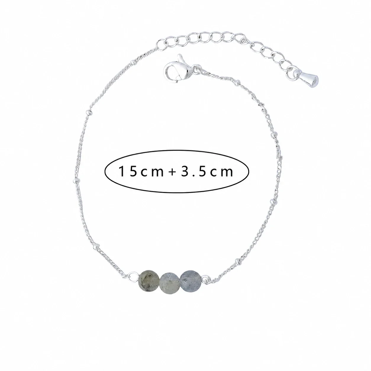 Delicate Silver-Plated Stainless Steel Bead Cable Bracelet - Silver Labradorite