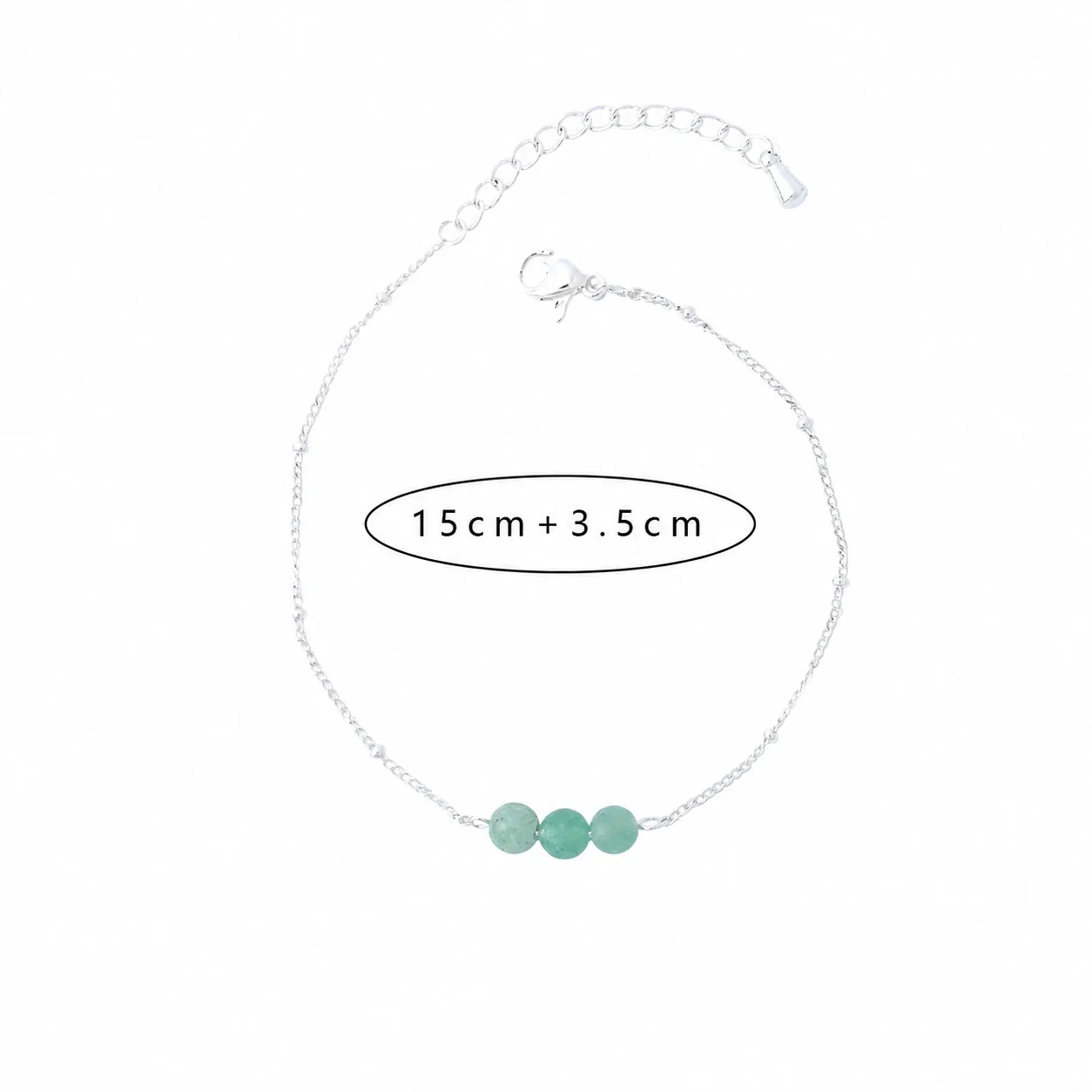 Delicate Silver-Plated Stainless Steel Bead Cable Bracelet - Silver Green Aventurine