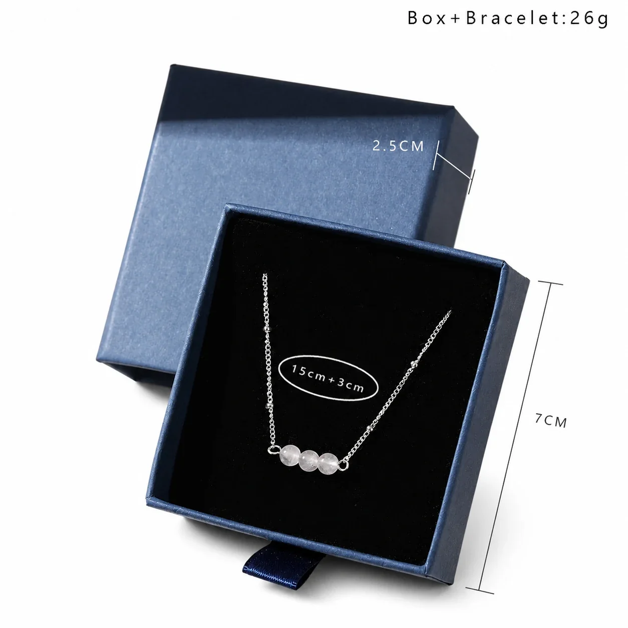 Delicate Silver-Plated Stainless Steel Bead Cable Bracelet - Silver Rose Quartz Boxed