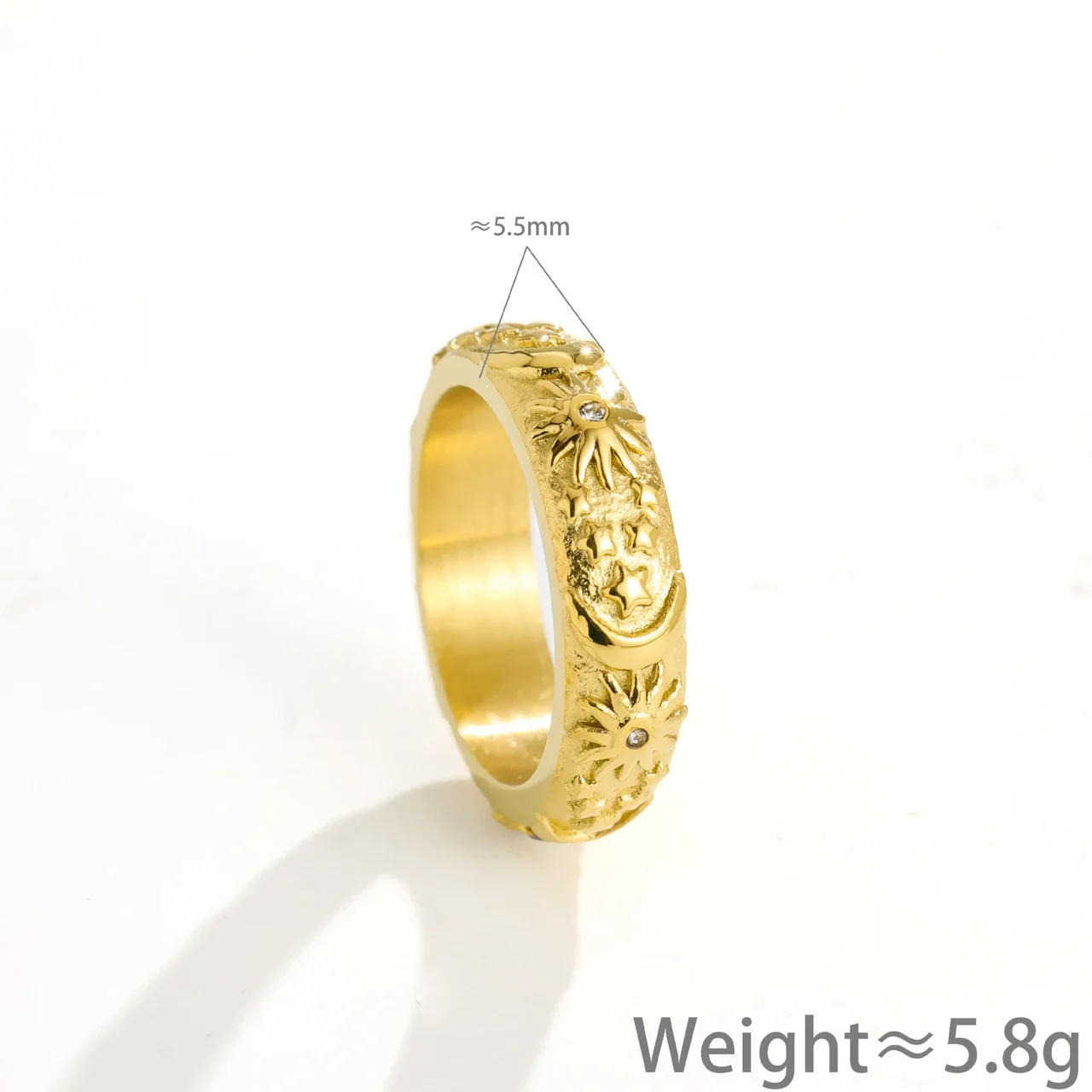 Ring & Bangle Set with Sun Moon Relief, Plated Stainless Steel