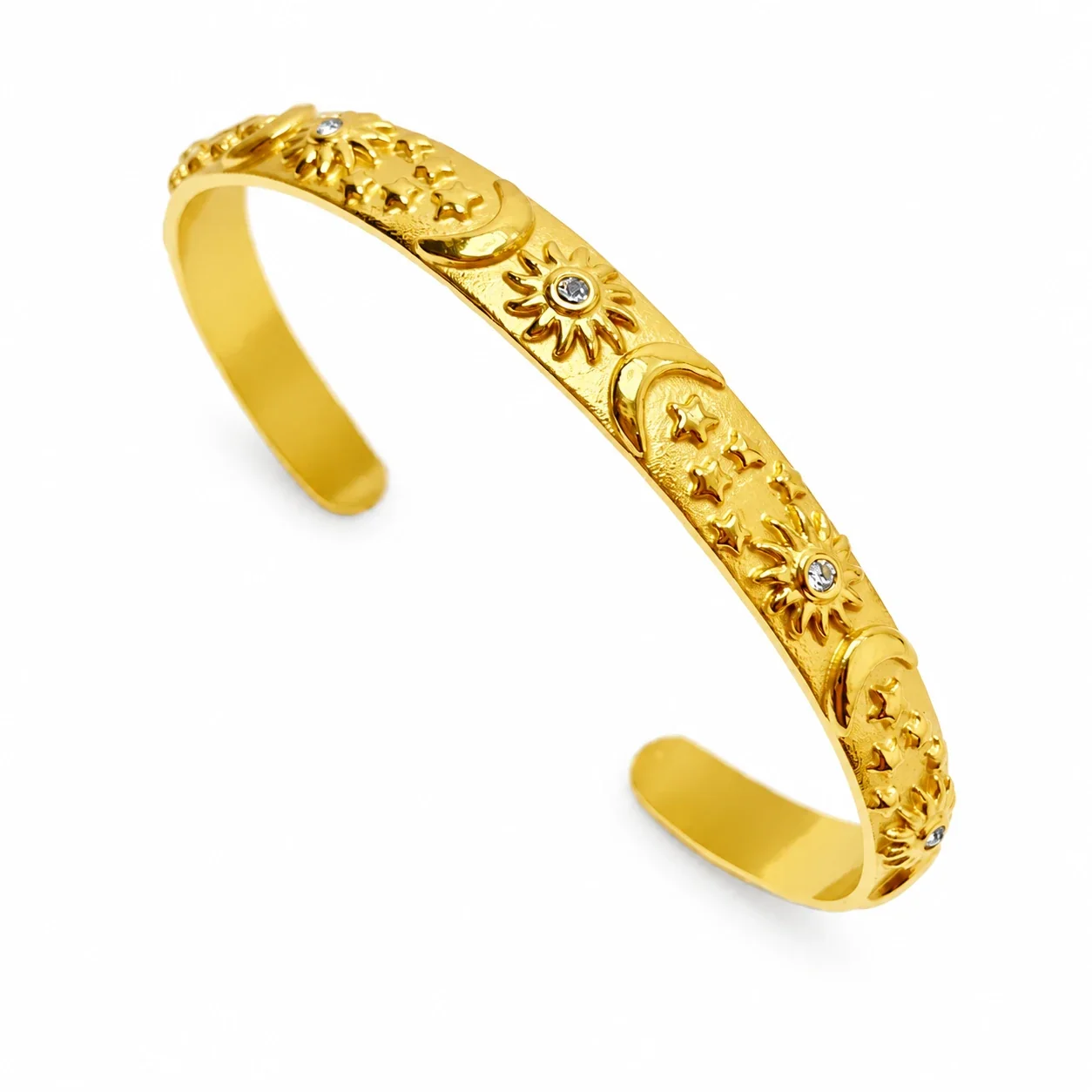 Ring & Bangle Set with Sun Moon Relief, Plated Stainless Steel - Size
