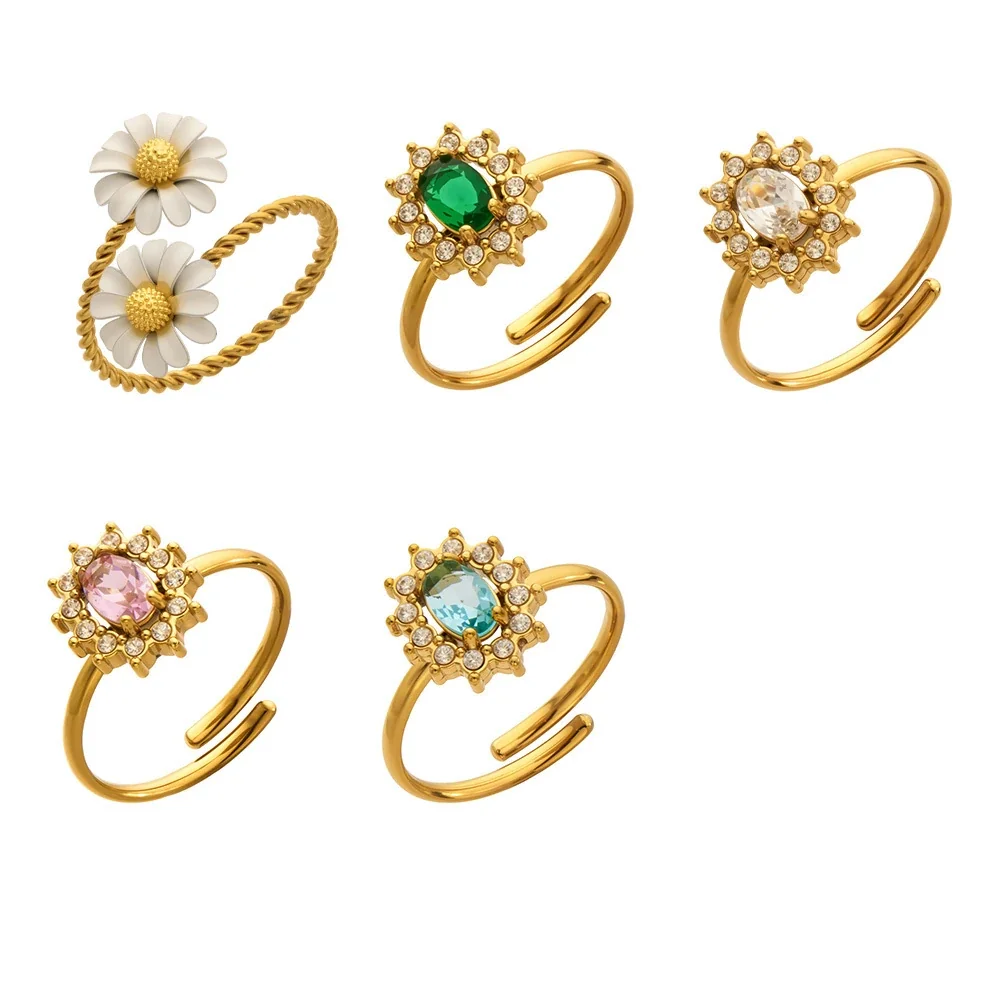 Romantic 316 Stainless Steel Daisy CZ Open Ring