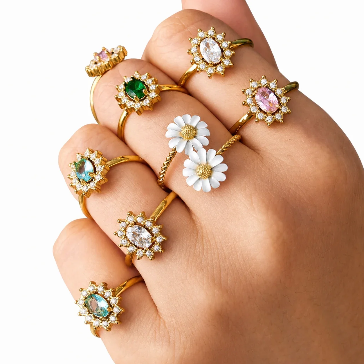 Romantic 316 Stainless Steel Daisy CZ Open Ring