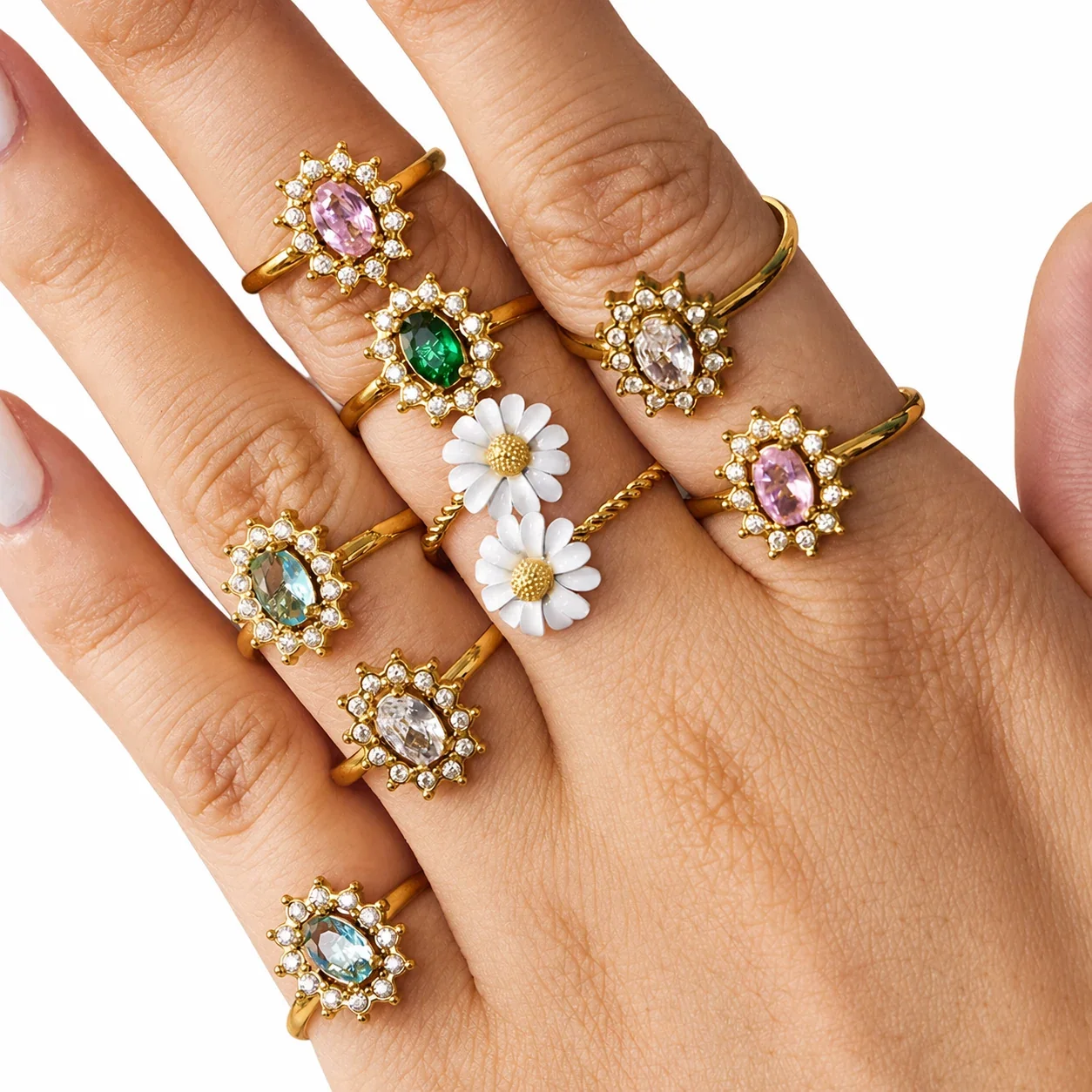 Romantic 316 Stainless Steel Daisy CZ Open Ring