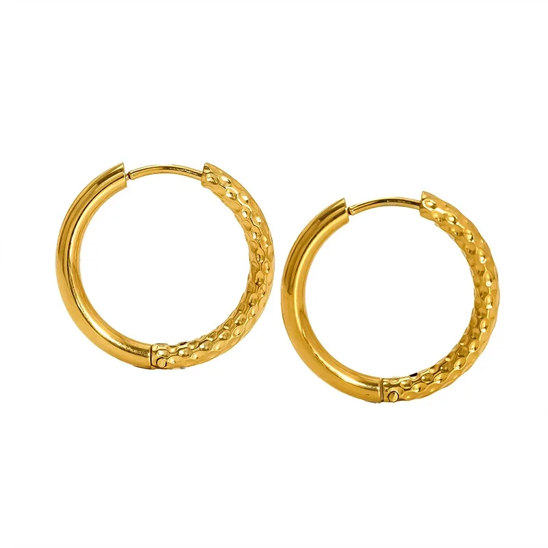 Sculpted Gold PVD Bamboo Hoop Earrings
