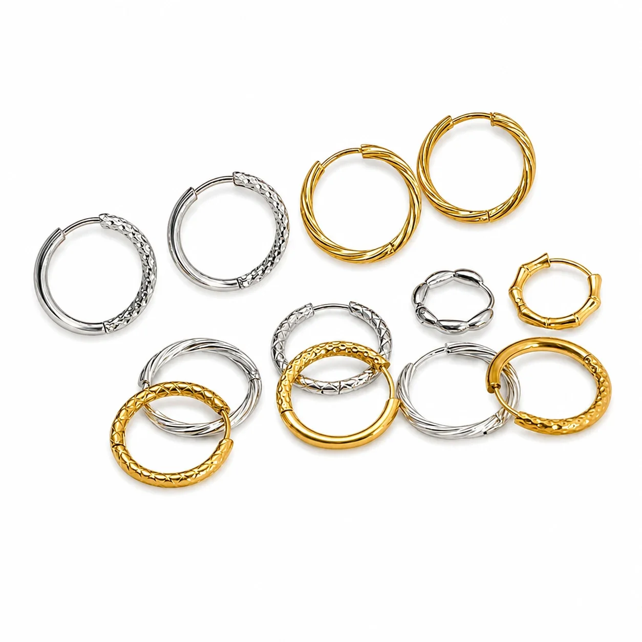 Sculpted Gold PVD Bamboo Hoop Earrings