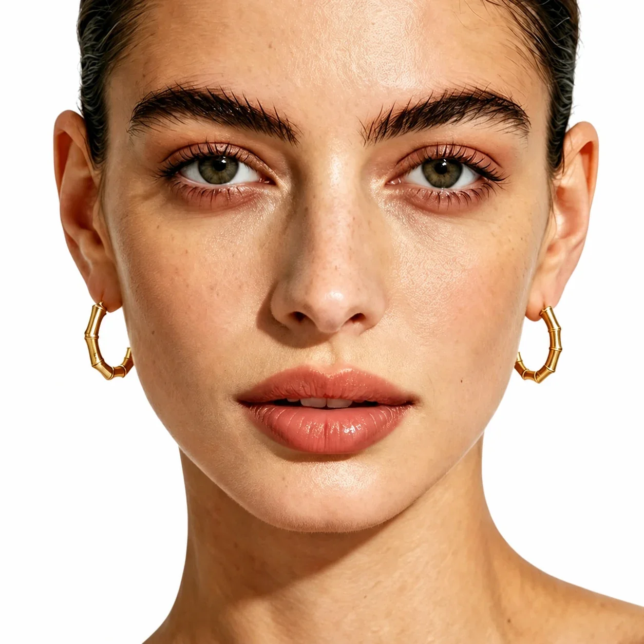 Sculpted Gold PVD Bamboo Hoop Earrings