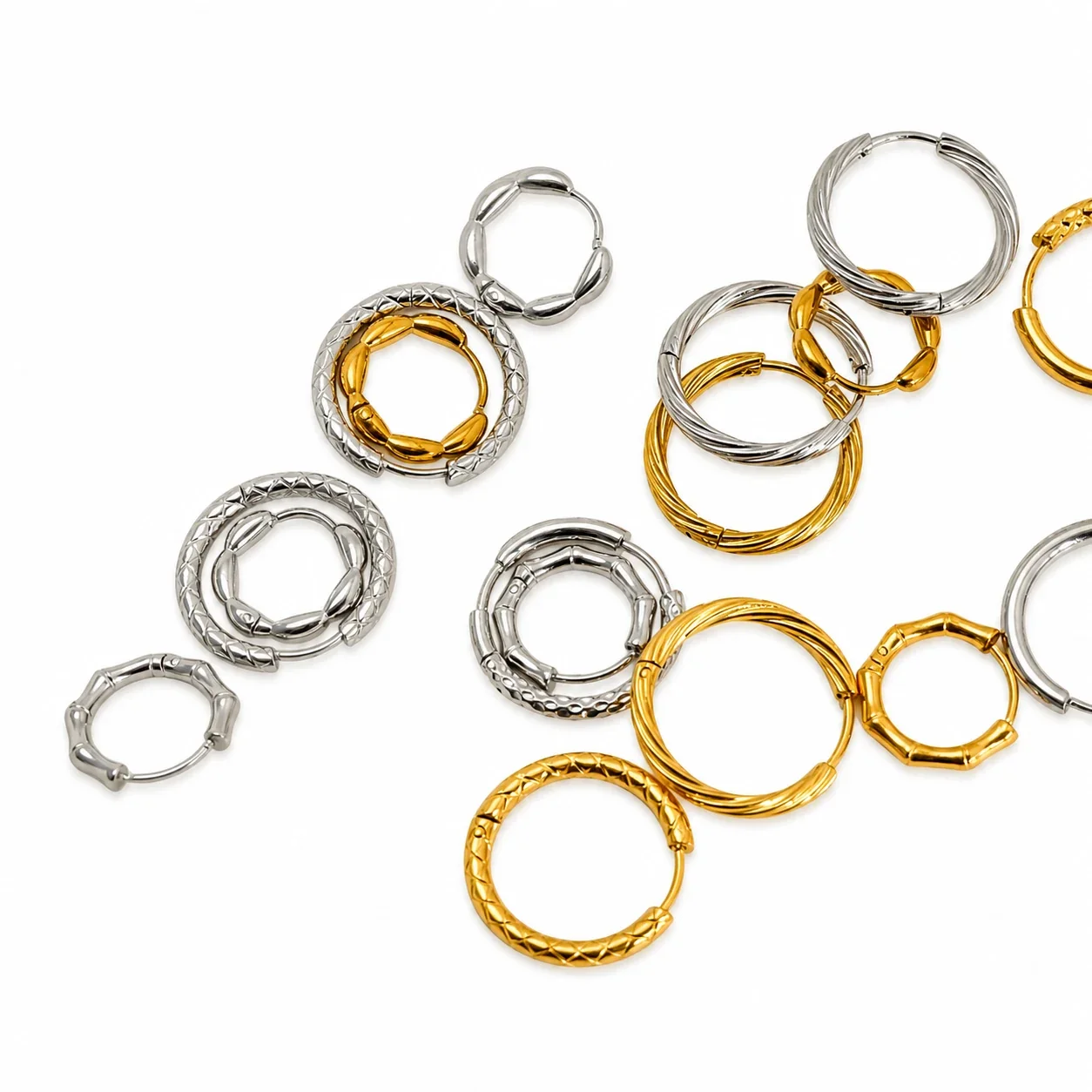 Sculpted Gold PVD Bamboo Hoop Earrings