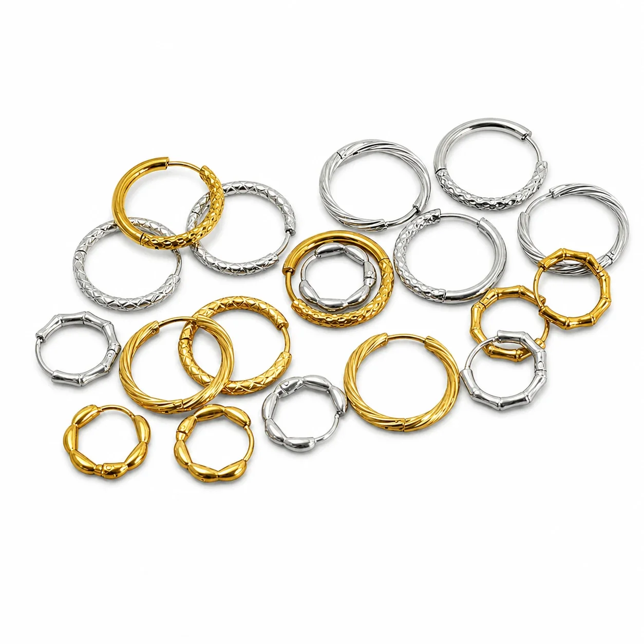 Sculpted Gold PVD Bamboo Hoop Earrings