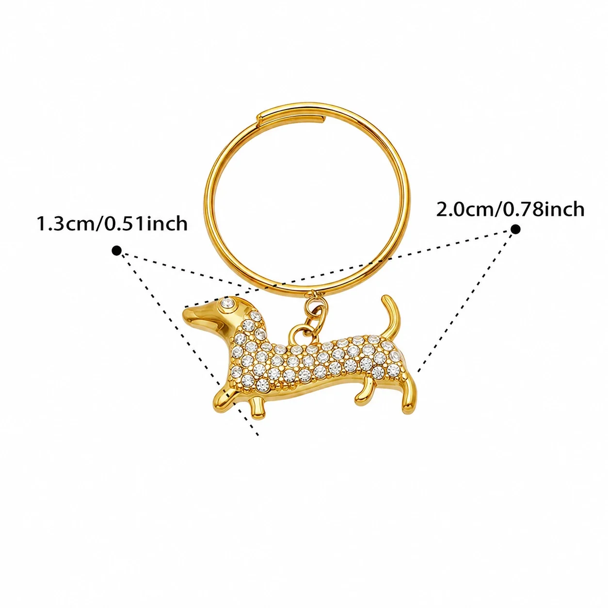Pavé Dachshund 316 Stainless Steel 18K Gold-Plated Ring - Gold Dog CZ