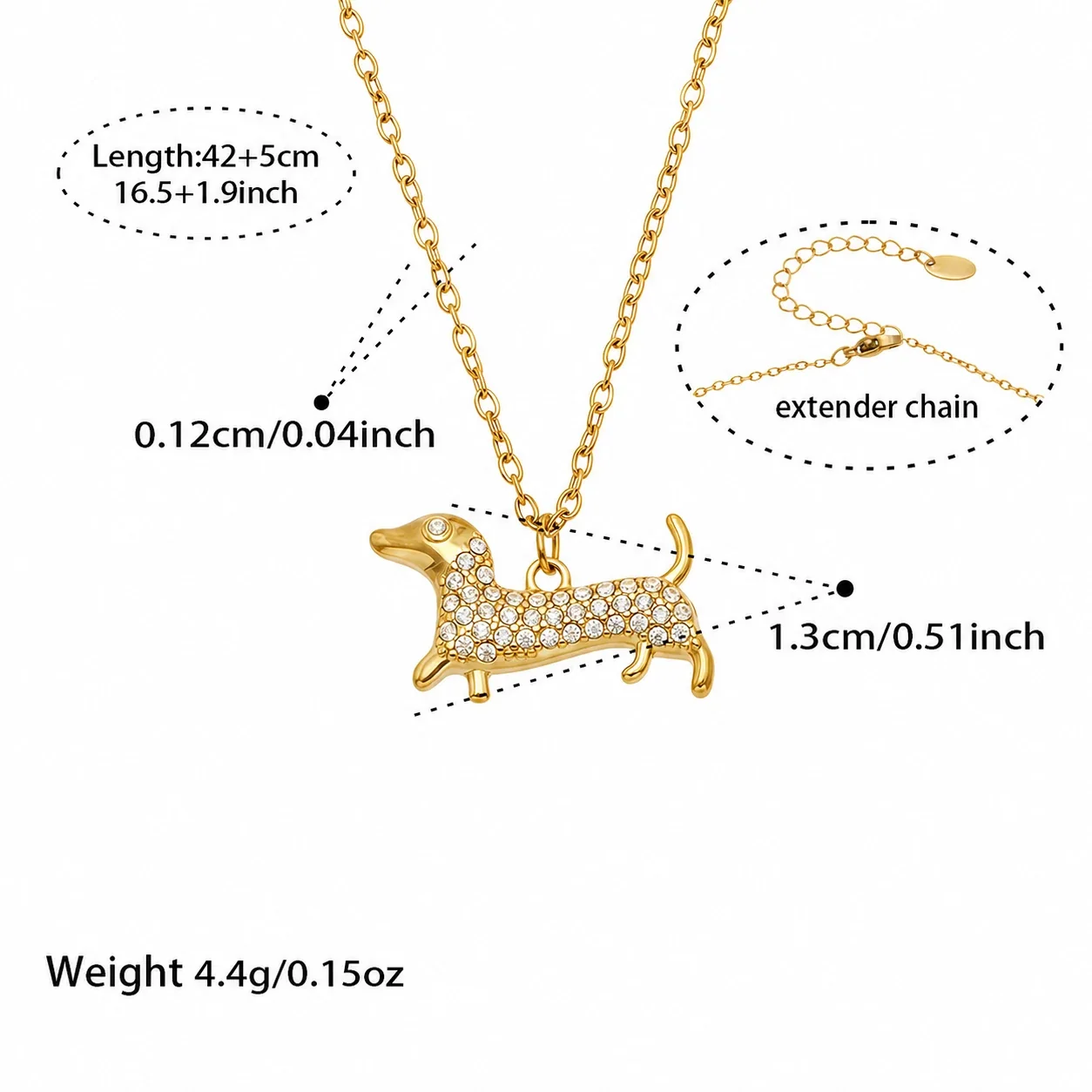 Pavé Dachshund 316 Stainless Steel 18K Gold-Plated Ring - Gold Dog CZ 42+5 cm