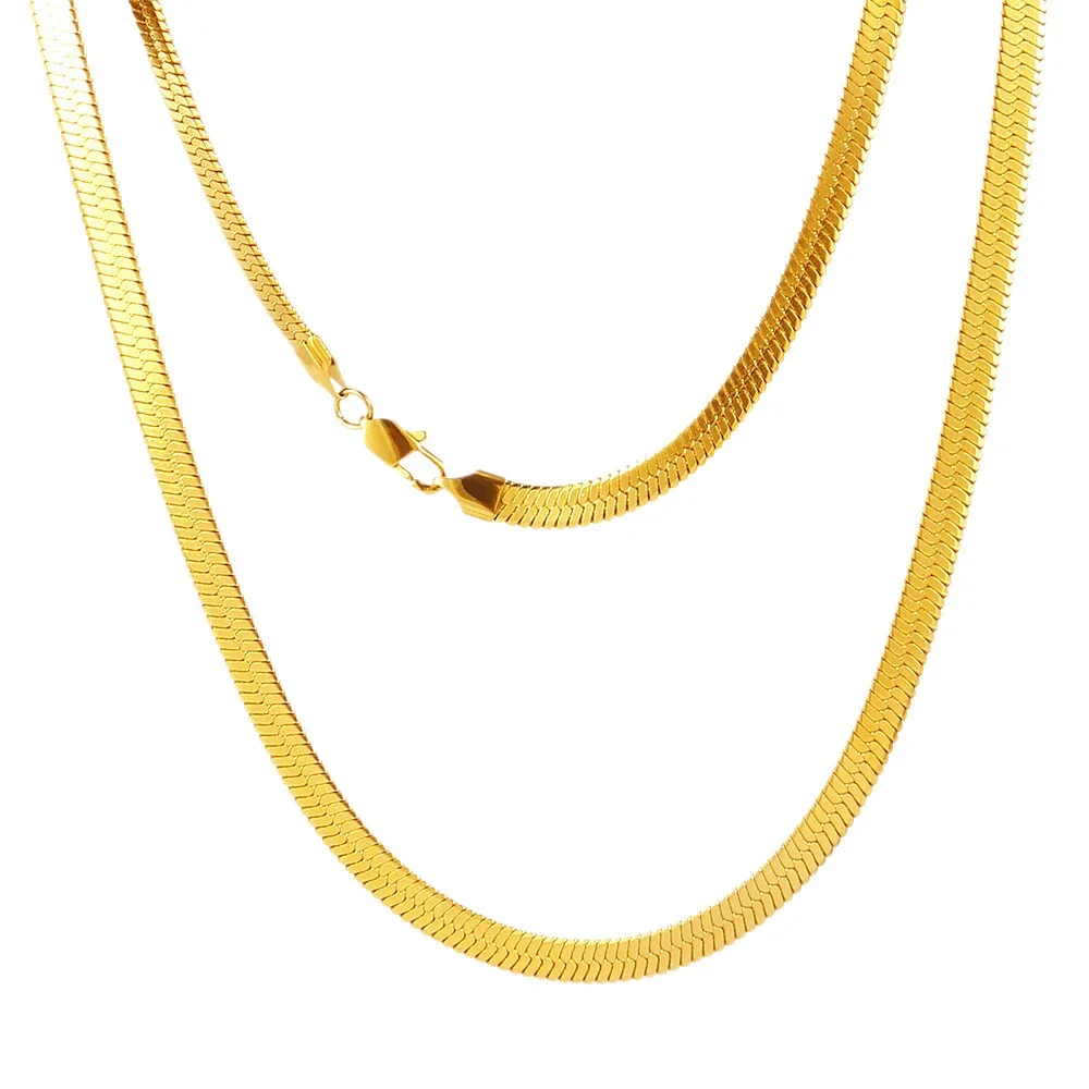 Sleek Gold-Plated Flat Herringbone Chain Necklace