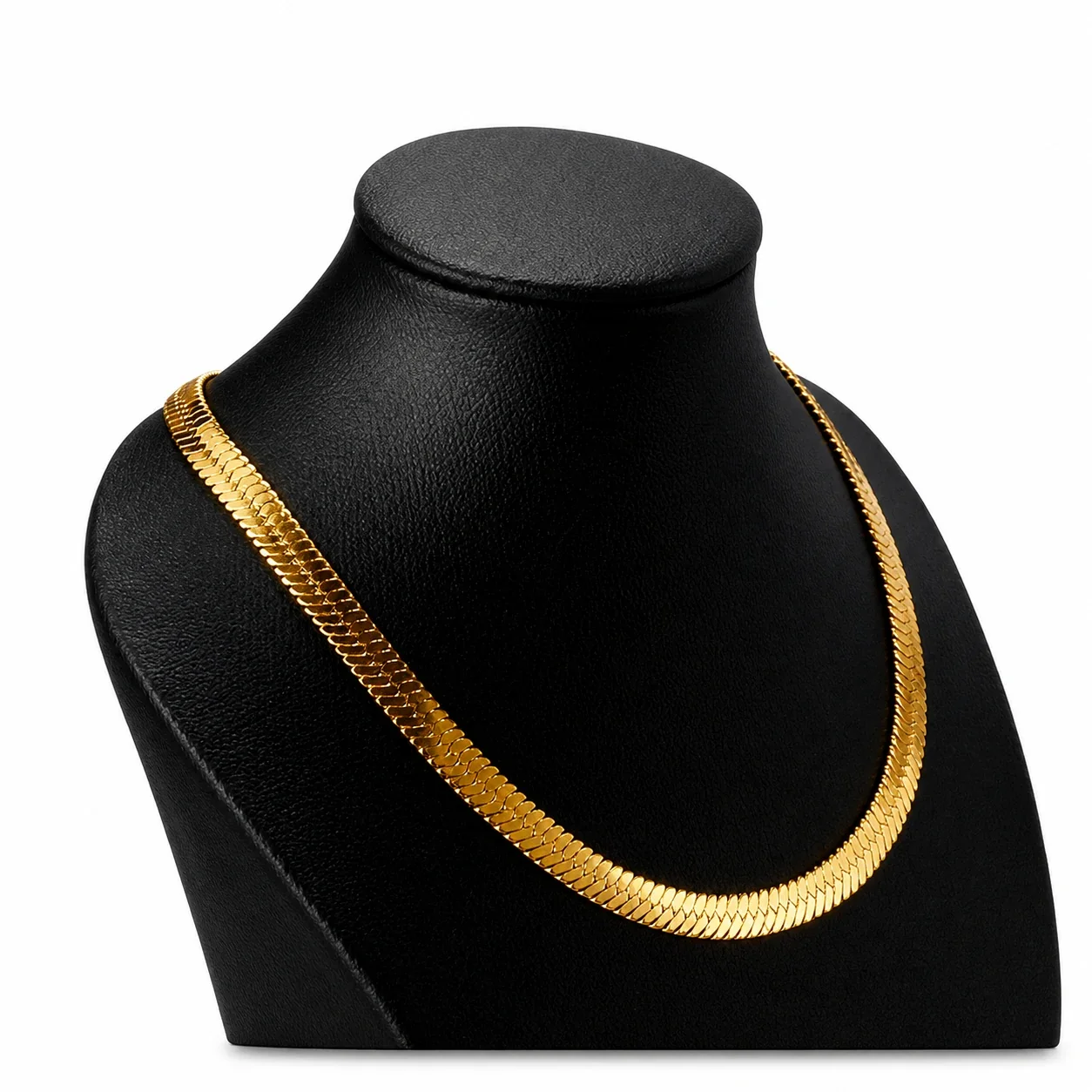Sleek Gold-Plated Flat Herringbone Chain Necklace