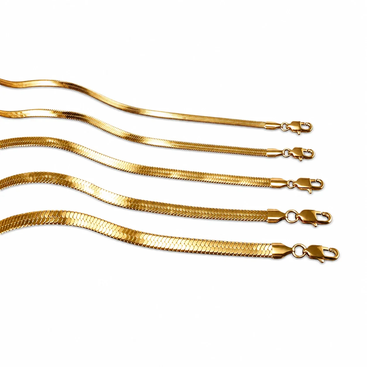 Sleek Gold-Plated Flat Herringbone Chain Necklace